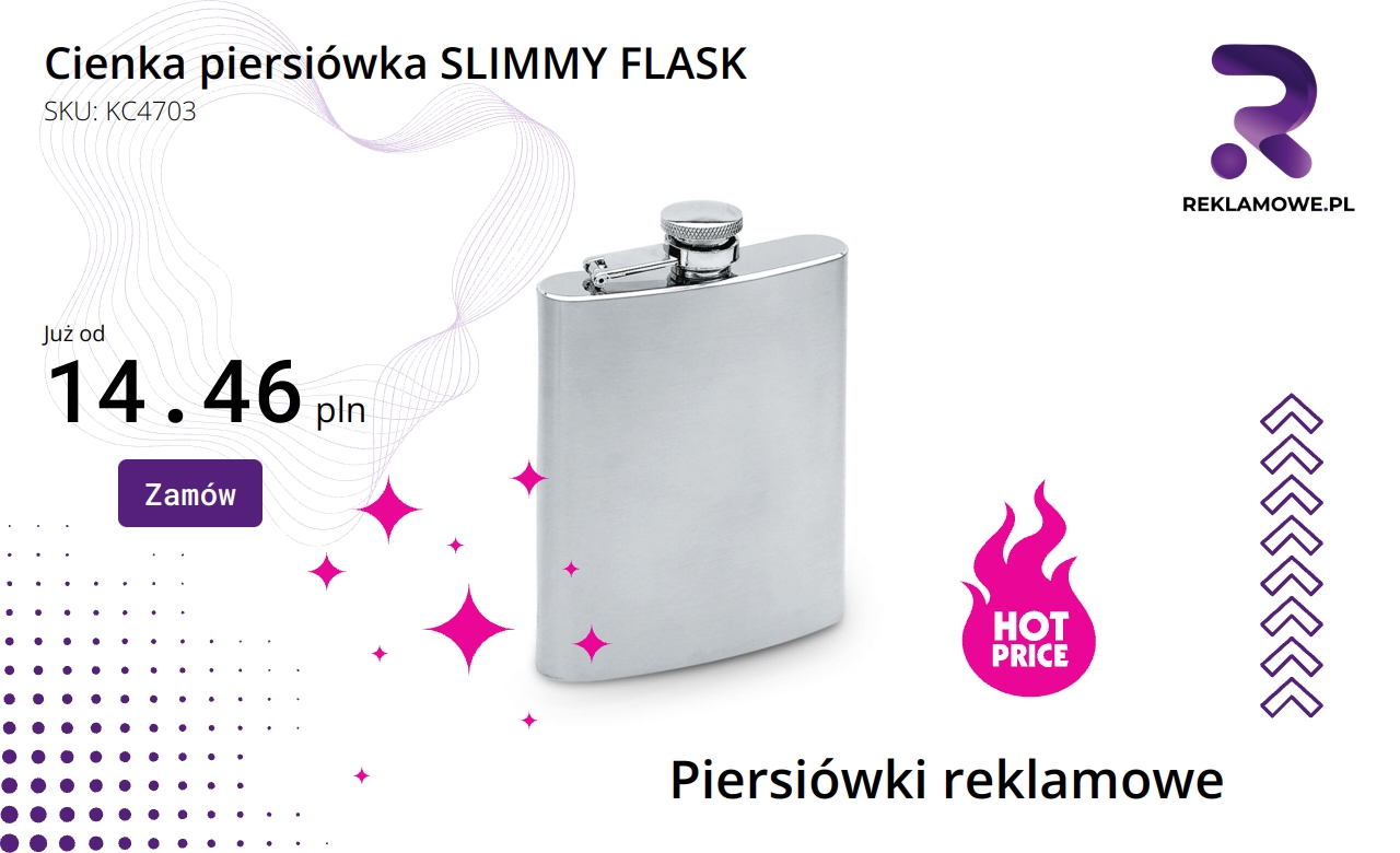 Cienka piersiówka SLIMMY FLASK na białym tle