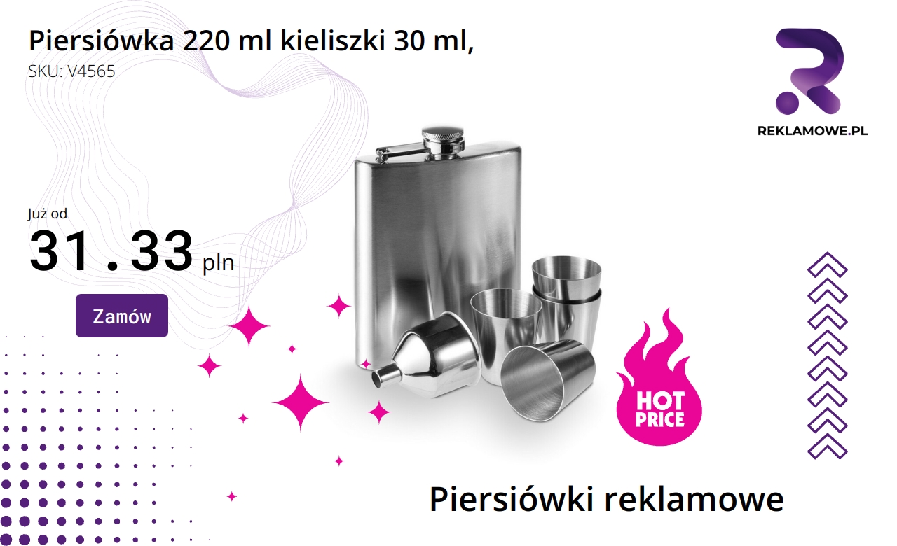 Piersiówka o pojemności 220 ml z zestawem kieliszków 30 ml i lejkiem