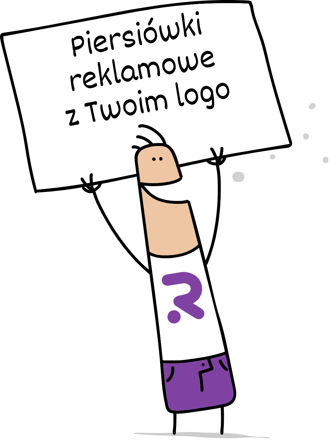 Buddy trzymający napis piersiowki reklamowe z Twoim logo